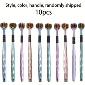 Resim 10 adet Ergonomik Tutuşlu Yumuşak Başlı 3 Taraflı Diş Fırçaları - Dil Temizliği ve Ölü Nokta Giderme İçin İdeal - Mor, Mavi, Pembe Renklerde Mevcut - Unisex Yetişkin Diş Fırçaları, Yumuşak Kıllar, Tam Boy Başlık, Ölü Nokta Giderici | Ergonomik Tutuşlu Tasarım | Yumuşak Kıllı Fırçalar 