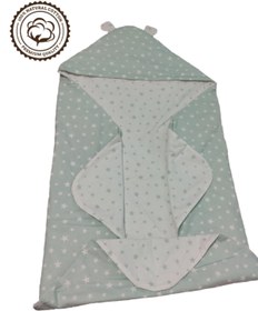 Resim BeybiNest %100 Pamuklu Bebek Kundak Yorgan 100x100 Cm Mint Yıldızlar 