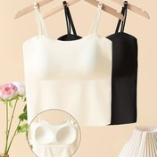Resim 2 adet Ayarlanabilir Askısız Tank Üstleri Sabit Göğüs Pedleri ile - Kadınlar için Dikişsiz, Rahat Uyumlu Camiseler, Katmanlar veya İç Çamaşırı için Mükemmel, İç Çamaşırı Camiseli | Minimalist Moda | Düz Yüzey Üst, Tank Üstleri 