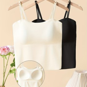 Resim 2 adet Ayarlanabilir Askısız Tank Üstleri Sabit Göğüs Pedleri ile - Kadınlar için Dikişsiz, Rahat Uyumlu Camiseler, Katmanlar veya İç Çamaşırı için Mükemmel, İç Çamaşırı Camiseli | Minimalist Moda | Düz Yüzey Üst, Tank Üstleri 