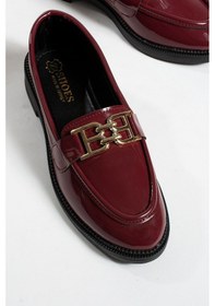 Resim Tegan Kadın Loafer Makosen Casual Toka Detay Günlük Ayakkabı Bordo Rugan 