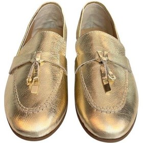 Resim Tufan Shoes Gold Hakiki Deri Loafer Altın 