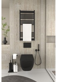 Resim Aju Tuvalet Kağıtlığı Yedekli Tuvalet Fırçası Standı Metal Ağır Devrilmez Modern Wc Kağıtlık Tutacağı Siyah 