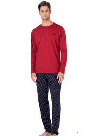 Resim Pierre Cardin 6099 Erkek Uzun Kollu Bisiklet Yaka Pijama Takımı-bordo Bordo 
