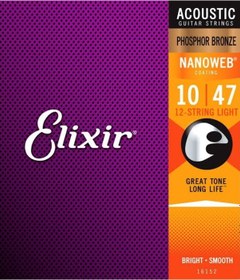 Resim Elixir 16152 Phosphot Bronze Nanoweb 12 Telli Akustik Gitar Teli 