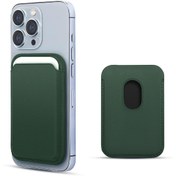 Resim Apple Iphone 13 Pro Leather Wallet Magsafe Koyu Yeşil Microsonic