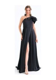 Resim Dip Moda Kadın Siyah İthal Kumaş Saten Abiye Elbise Dpnbswll10 Siyah 