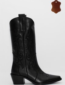 Resim wanita milano Kadın Kovboy Çizme Hakiki Süet Deri Western Nakışlı Ortopedik Rahat Kalıp 