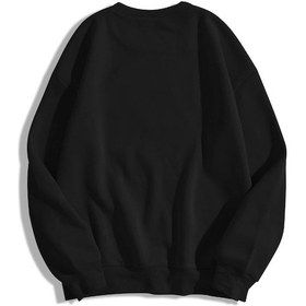 Resim Unisex Waves Bisiklet Yaka Sweatshirt Siyah Siyah 