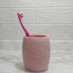 Resim 2 Adet Diş Fırçalık,macunluk Pembe Petek Desenli Poliresin 8x8x10cm 400ml Banyo Seti Çok Renkli 