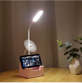 Resim Öğrenci Usb Şarjlı Yatak Odası Dokunmatik Led Göz Korumalı Çok Fonksiyonlu Yaratıcı Masa Lambası, Stil: Fanlı Pembe 