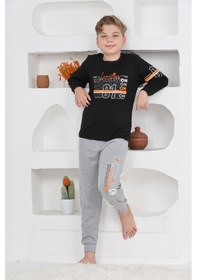 Resim Modanino Erkek Çocuk Baskılı %100 Pamuk İnterlok Kumaş Pijama Takımı 12446 Siyah 