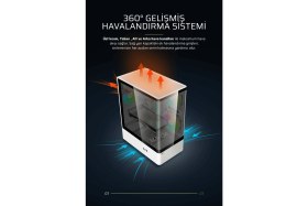 Resim Gametech Intense Beyaz Tuş Kontrollü Rgb 5X120 mm Fan Özel Tak Çıkar Vidasız Kapaklar MATX Gaming Kasa 