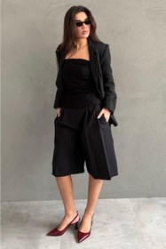 Resim Madmext Siyah Pileli Cepli Kadın Bermuda MG2620 
