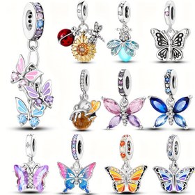 Resim MULA Kelebek Şanslı Kolye, 1 adet Renkli Emaye Gümüş Boncuk, Bilezik Takı Aksesuarı DIY Takı Yapımı Boncukları 