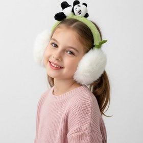 Resim Panda Figürlü Ekru Kürk Kulaklık - Çocuk ve Yetişkin uyumlu 