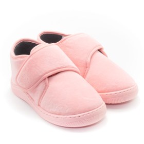 Resim KU&PA SHOES Pas Pembe Kadife Kids Çocuk Unisex Panduf Ayakkabı Cırtlı Rahat Kaydırmaz Taban Ev Patiği KP-1001 
