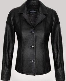 Resim Hakiki Kuzu Derisi Siyah Önden Düğmeli Düz Kadın Deri Ceket Siyah 