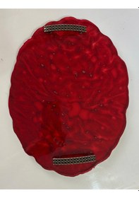 Resim Epoksi Reçine Tepsi - Kırmızı Desenli - Ebat 24 Cm X 34 Cm Çok Renkli 