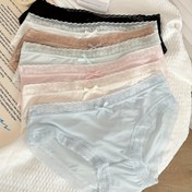 Resim 7'li Kadınlar için Dikişsiz Orta Bel Tanga Seti, Dantel Kenarlı ve Fiyonk Detaylı - Nefes Alabilir, Antiseptik, Yumuşak Polyester Karışımlı Külotlar Pastel Renklerde (Pembe, Beyaz, Bej, Açık Mavi) 
