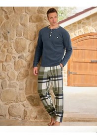 Resim Pijamoni Erkek Düğme Yaka Kışlık Polar Pijama Takımı 6100/18 - 1 Adet İndigo 