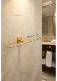 Resim Yedekli Tuvalet Kağıtlığı Premium Gold Alüminyum Dayanıklı Yapışkanlı Altın 