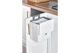 Resim Litre Fonksiyonel Kapaklı Banyo ve Mutfak Tezgahüstü Çöp Kovası Dolap ve Duvar Aparatlı, Yerden Tasarruflu Lavabo Altı Veya Dolap Kapısı Için Kapasiteli Mutfak Çöp Kovası,askılı (Beyaz) 