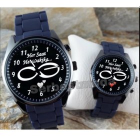 Resim Hediye Seti Kişiye Özel İsimli Bayan Erkek Kol Saati Bayana Doğum Günü Hediyesi Sevgiliye Saat Lacivert 