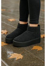 Resim Siyah Taşlı İçi Tüylü Kürklü Peluş Kadın Platform Bot Mını Dıpper 1168170 Siyah Taşlı 