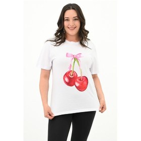 Resim Kadın Büyük Beden Kiraz Baskılı T-shirt 1785-24 001 