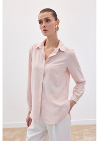 Resim Sateen Düz Klasik Gömlek - Pudra-136120 Pudra 
