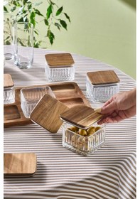 Resim Karaca Mova Akasya 6'lı Ahşap Vakumlu Kapak Tepsili Kahvaltılık Şeffaf 