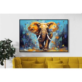 Resim Yağlı Boya Dokulu Tablo Modern Fil Siyah Çerçeveli U04009-178923 