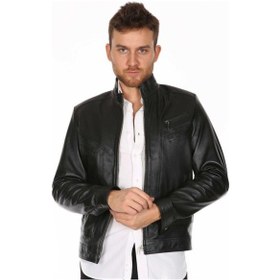 Resim Deriwork Hakiki Deri Siyah Calvin Düz Erkek Deri Ceket Karışık / Çok Renkli 