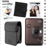 Resim Instax mini LiPlay Hybrid Deep Bronze Fotoğraf Makinesi 10'lu Film Albüm ve Deri Kılıf Hediye Seti 