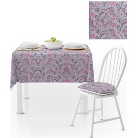 Resim Şal Desenli Gri Kırmızı Kadife Dokulu 180x220 Masa Örtüsü 