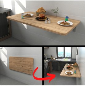 Resim Kydoniahome 45X72 Cm Ahşap Desenli Duvara Monte Kırma Katlanır Masa 