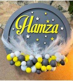 Resim Ahşap Bubble Pano Balonlu Bebek Kapı Süsü (527347631) 