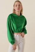 Resim Bigdart 55392 Kadife Crop Bluz - Yeşil 