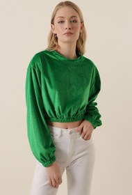 Resim Bigdart 55392 Kadife Crop Bluz - Yeşil 