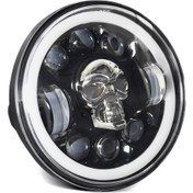 Resim Geeroyoo 1 Adet 5.75 İnç Motosiklet Led Far Kafatası Desenli Led Far Uzun/kısa Far Sinyal Gündüz Farı Ve Renkli Açı Gözü Işığı 