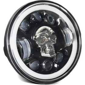 Resim Geeroyoo 1 Adet 5.75 İnç Motosiklet Led Far Kafatası Desenli Led Far Uzun/kısa Far Sinyal Gündüz Farı Ve Renkli Açı Gözü Işığı 