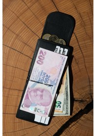 Resim Lenax Leather Mono Klips Hakiki Deri Erkek Cüzdan Nakit Para Klipsli, Mıknatıslı Kapak, Bozuk Para Cepli Siyah 