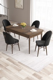 Resim Canisa Roz Serisi 80x132 Mdf Barok Ahşap Desen Masa Takımı Ve 4 Siyah Sandalye 