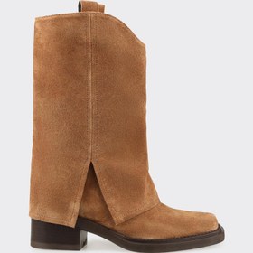 Resim Elle Taba Deri Kadın Western Çizme 