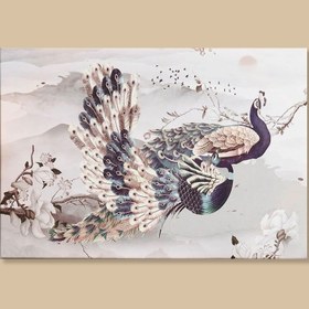 Resim Q-Art Dekoratif Gold Peafowl Kanvas Tablo - 90x60 cm 