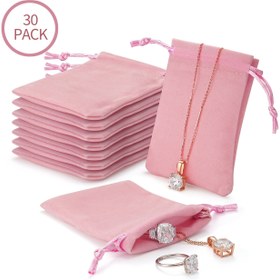 Resim 30 Adet Lüks Pembe Kadife Takı Torbaları - Kolyeler, Yüzükler, Bilezikler için Yumuşak İpli Saklama Çantaları - Düğünler, Partiler, Sevgililer Günü, Yıldönümleri için Mükemmel 