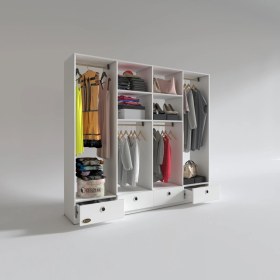 Resim Kenzlife giysi dolabı 4 bölmeli 4 çekmeceli kamil 182*200*42 byz dolap kapaksız 