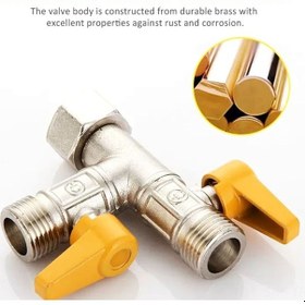 Resim Pazly Pirinç 3 Yollu Duş Vana Adaptörü - G1/2'' Evrensel Banyo/mutfak Seti, Nikel Kaplama, Gümüş/sarı 