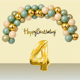 Resim 4 Yaş Retro Gold Kromgold Küfyeşili Kumbeji Balon Happy Birthday Banner Gold Rakam Doğum Günü Süsü Çok Renkli 